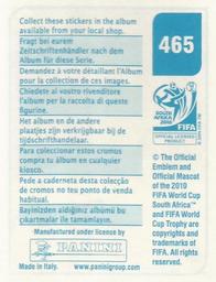 2010 Panini FIFA World Cup Stickers (Blue Back) #465 Shane Smeltz Back