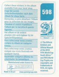 2010 Panini FIFA World Cup Stickers (Blue Back) #598 Blaise Nkufo Back