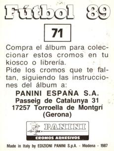 1988-89 Panini Spanish Liga #71 Hipolito Rincon Back