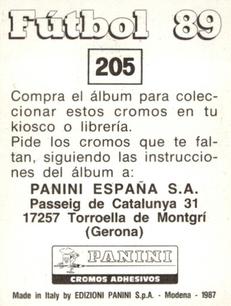 1988-89 Panini Spanish Liga #205 Jose Luis Brown Back