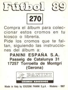 1988-89 Panini Spanish Liga #270 Ramon Vazquez Back