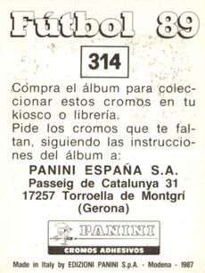 1988-89 Panini Spanish Liga #314 Fernando Giner Back