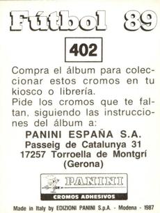 1988-89 Panini Spanish Liga #402 Escudo Back