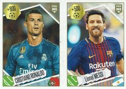 2018 Panini FIFA 365 Stickers #501a / 501b Cristiano Ronaldo / Lionel Messi Front