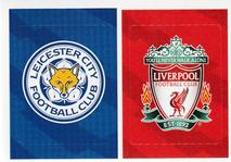 2018-19 Panini Tabloid Premier League 2019 #116a-116b Leicester City Logo / Liverpool Logo Front