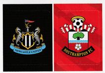 2018-19 Panini Tabloid Premier League 2019 #118a-118b Newcastle United Logo / Southampton Logo Front