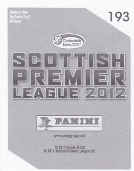 2012 Panini Scottish Premier League Stickers #193 Ivan Sproule Back