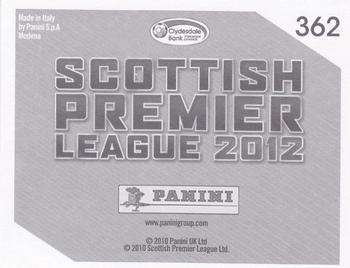 2012 Panini Scottish Premier League Stickers #362 Kirk Broadfoot Back
