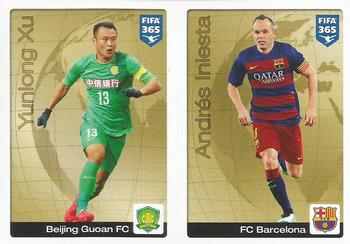 2015-16 Panini FIFA 365 The Golden World of Football Stickers #7 / 9 Yunlong Xu / Andres Iniesta Front