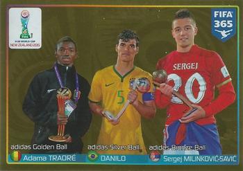 2015-16 Panini FIFA 365 The Golden World of Football Stickers #53 Adama Traoré / Danilo / Sergej Milinković-Savić Front