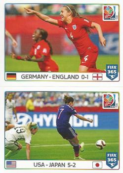2015-16 Panini FIFA 365 The Golden World of Football Stickers #56 / 57 Germany-England 0-1 / USA-Japan 5-2 Front