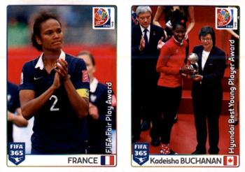 2015-16 Panini FIFA 365 The Golden World of Football Stickers #66 / 67 FIFA Fair Play Award: France / Hyundai Best Young Player Award: Kadeisha Buchanan Front