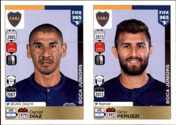 2015-16 Panini FIFA 365 The Golden World of Football Stickers #74 / 75 Daniel Díaz / Gino Peruzzi Front