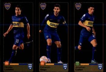 2015-16 Panini FIFA 365 The Golden World of Football Stickers #90 / 91 / 92 Nicolás Lodeiro / Fernando Gago / Jonathan Calleri Front