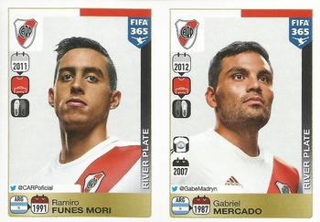 2015-16 Panini FIFA 365 The Golden World of Football Stickers #104 / 105 Ramiro Funes Mori / Gabriel Mercado Front