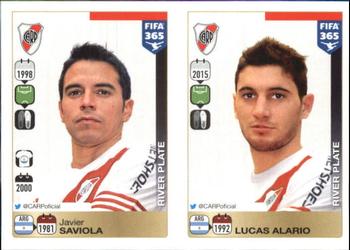2015-16 Panini FIFA 365 The Golden World of Football Stickers #127 / 128 Javier Saviola / Lucas Alario Front