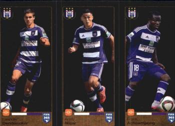 2015-16 Panini FIFA 365 The Golden World of Football Stickers #150 / 151 / 152 Leander Dendoncker / Andy Najar / Frank Acheampong Front