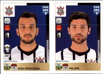 2015-16 Panini FIFA 365 The Golden World of Football Stickers #164 / 165 Edu Dracena / Felipe Front