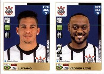 2015-16 Panini FIFA 365 The Golden World of Football Stickers #189 / 190 Luciano / Vágner Love Front