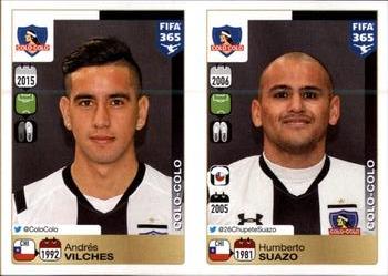 2015-16 Panini FIFA 365 The Golden World of Football Stickers #249 / 250 Andrés Vilches / Humberto Suazo Front
