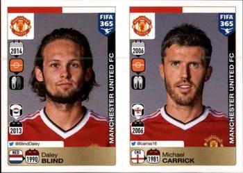 2015-16 Panini FIFA 365 The Golden World of Football Stickers #320 / 321 Daley Blind / Michael Carrick Front