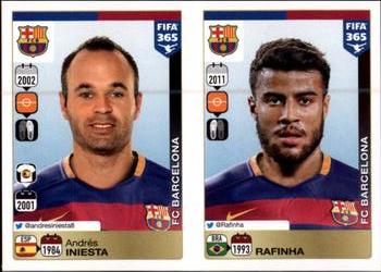 2015-16 Panini FIFA 365 The Golden World of Football Stickers #352 / 356 Andrés Iniesta / Rafinha Front