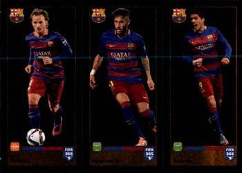2015-16 Panini FIFA 365 The Golden World of Football Stickers #360 / 361 / 362 Ivan Rakitić / Neymar Jr. / Luis Suárez Front