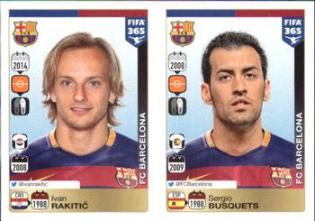 2015-16 Panini FIFA 365 The Golden World of Football Stickers #363 / 364 Ivan Rakitić / Sergio Busquets Front