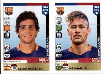 2015-16 Panini FIFA 365 The Golden World of Football Stickers #365 / 366 Sergi Roberto / Neymar Jr. Front