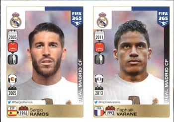 2015-16 Panini FIFA 365 The Golden World of Football Stickers #374 / 375 Sergio Ramos / Raphaël Varane Front