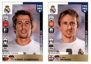 2015-16 Panini FIFA 365 The Golden World of Football Stickers #382 / 386 Fábio Coentrao / Luka Modric Front