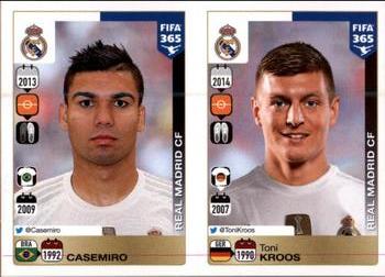 2015-16 Panini FIFA 365 The Golden World of Football Stickers #393 / 394 Casemiro / Toni Kroos Front