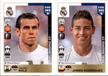 2015-16 Panini FIFA 365 The Golden World of Football Stickers #395 / 396 Gareth Bale /  James Rodríguez Front