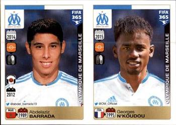 2015-16 Panini FIFA 365 The Golden World of Football Stickers #412 / 416 Abdelaziz Barrada / Georges N'Koudou Front
