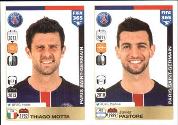 2015-16 Panini FIFA 365 The Golden World of Football Stickers #440 / 441 Thiago Motta / Javier Pastore Front