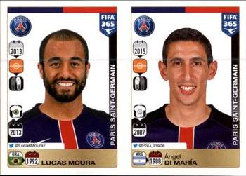 2015-16 Panini FIFA 365 The Golden World of Football Stickers #455 / 456 Lucas Moura / Angel Di María Front