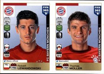 2015-16 Panini FIFA 365 The Golden World of Football Stickers #489 / 490 Robert Lewandowski / Thomas Müller Front