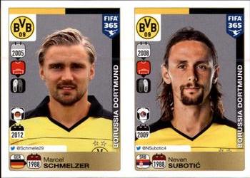 2015-16 Panini FIFA 365 The Golden World of Football Stickers #498 / 499 Marcel Schmelzer / Neven Subotić Front