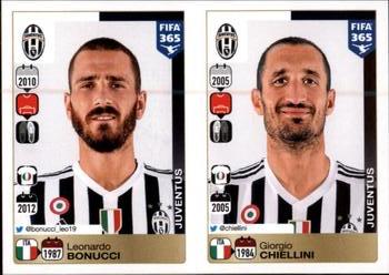2015-16 Panini FIFA 365 The Golden World of Football Stickers #554 / 555 Leonardo Bonucci / Giorgio Chiellini Front