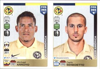 2015-16 Panini FIFA 365 The Golden World of Football Stickers #637 / 638 Michael Arroyo / Darío Benedetto Front