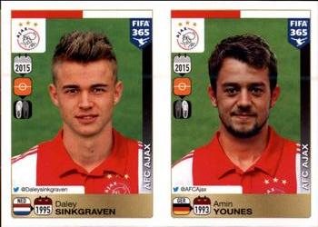 2015-16 Panini FIFA 365 The Golden World of Football Stickers #665 / 666 Daley Sinkgraven / Amin Younes Front