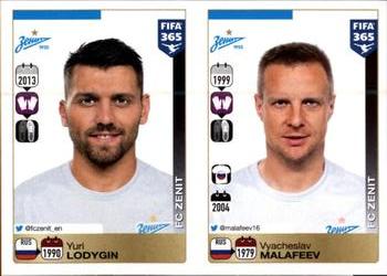 2015-16 Panini FIFA 365 The Golden World of Football Stickers #732 / 733 Yuri Lodygin / Vyacheslav Malafeev Front