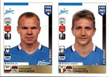2015-16 Panini FIFA 365 The Golden World of Football Stickers #738 / 739 Aleksandr Anyukov / Domenico Criscito Front