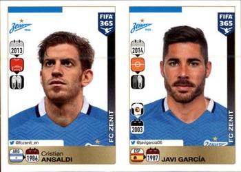 2015-16 Panini FIFA 365 The Golden World of Football Stickers #740 / 741 Cristian Ansaldi / Javi García Front