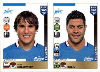 2015-16 Panini FIFA 365 The Golden World of Football Stickers #757 / 758 Ivan Solovyov / Hulk Front