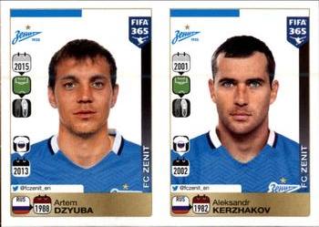 2015-16 Panini FIFA 365 The Golden World of Football Stickers #759 / 760 Artem Dzyuba / Aleksandr Kerzhakov Front