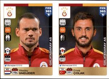 2015-16 Panini FIFA 365 The Golden World of Football Stickers #785 / 786 Wesley Sneijder / Emre Çolak Front