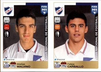 2015-16 Panini FIFA 365 The Golden World of Football Stickers #798 / 799 Matías Malvino / Felipe Carballo Front