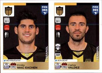 2015-16 Panini FIFA 365 The Golden World of Football Stickers #824 / 825 Emilio MacEachen / Carlos Valdez Front