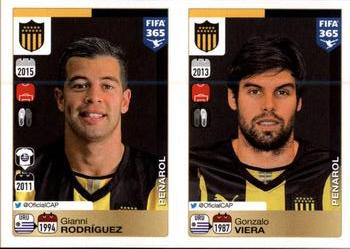 2015-16 Panini FIFA 365 The Golden World of Football Stickers #826 / 827 Gianni Rodríguez / Gonzalo Viera Front